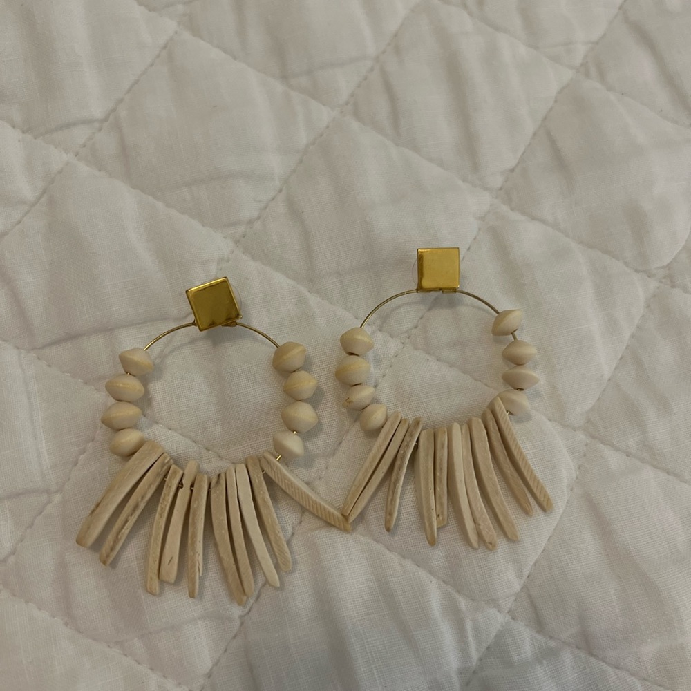 white + gold bone earrings